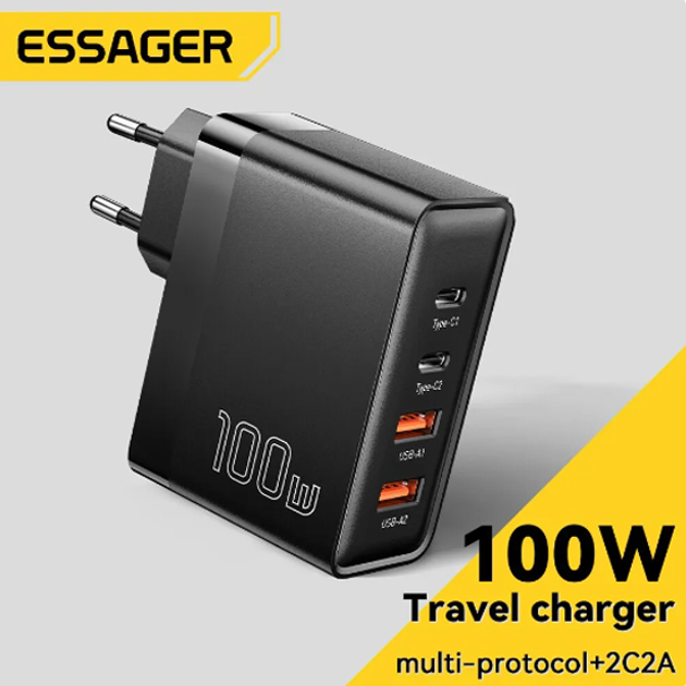 Быстрое зарядное устройство Essager 100W GAN 2xType C 2xUSB ES CD37