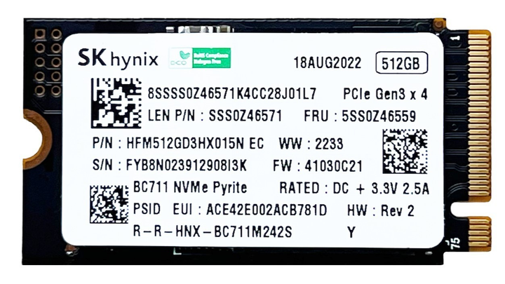 SSD SK hynix BC711 Pyrite 512GB M 2 2242 PCIE Gen3 x4 NVME OEM фото