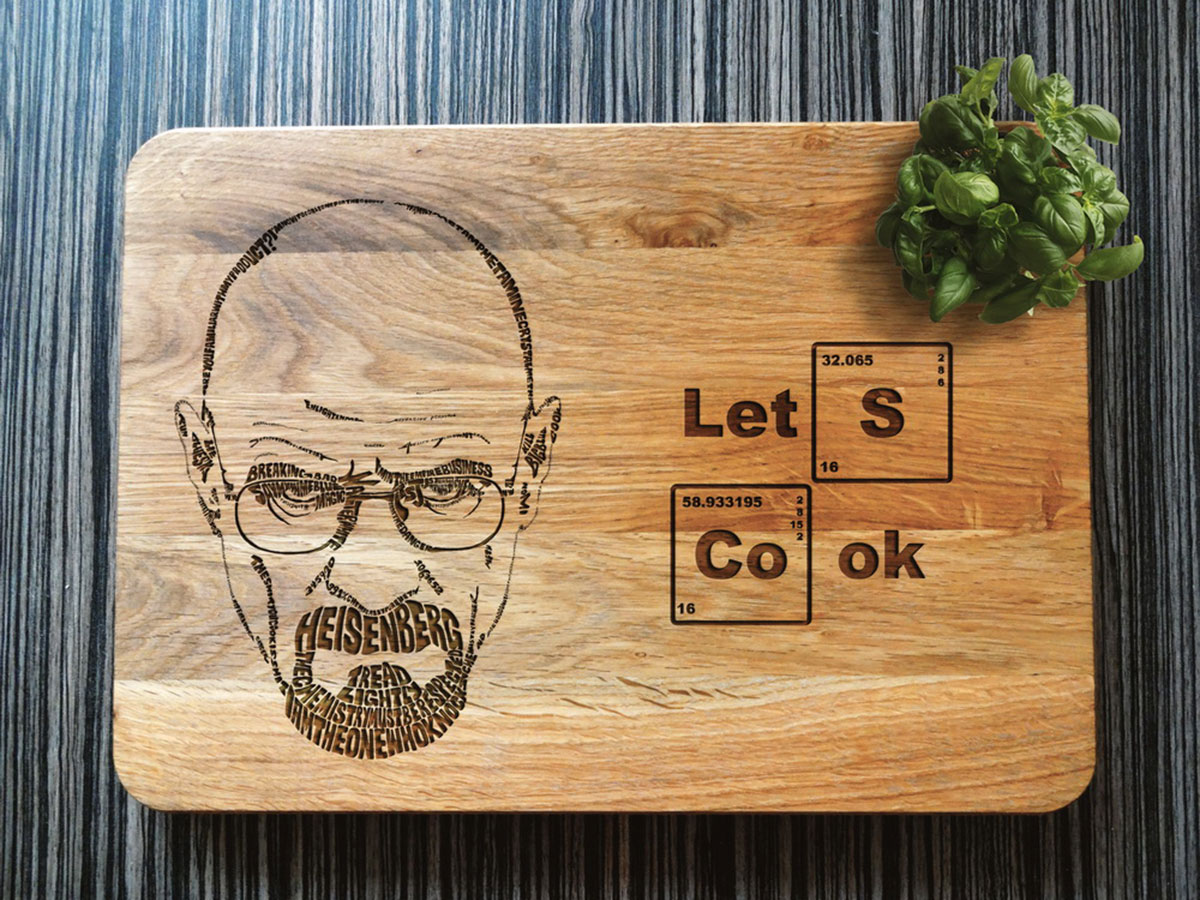 Стилизованная разделочная доска с гравировкой "Heisenberg" 30х45 см, дуб, WOODPRESENT
Стилизованная разделочная доска с гравировкой "Heisenberg" 30х45 см, дуб, WOODPRESENT