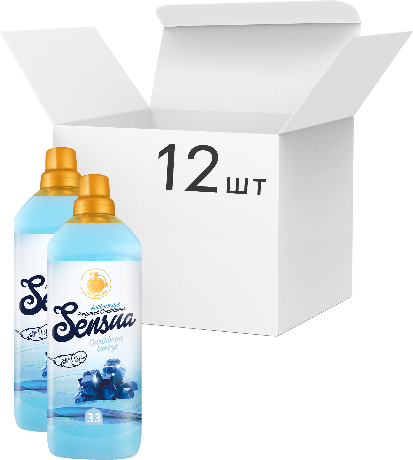 Упаковка ополаскивателя - кондиционера Sensua Бриз Карибов 1 л х 12 шт 
Упаковка ополаскивателя - кондиционера Sensua Бриз Карибов 1 л х 12 шт