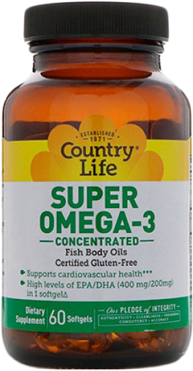 Жирные кислоты Country Life Super Omega-3 (Омега-3 концентрированный рыбий жир) 60 капсул (015794045113)
Жирные кислоты Country Life Super Omega-3 (Омега-3 концентрированный рыбий жир) 60 капсул (015794045113)