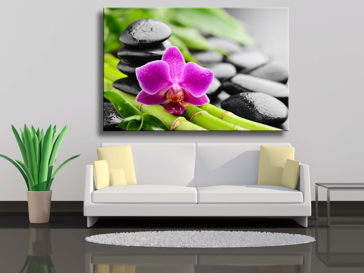Картина на холсте Дзэн-базальтовые камни и орхидея с росой 100х70 
Картина на холсте Дзэн-базальтовые камни и орхидея с росой 100х70