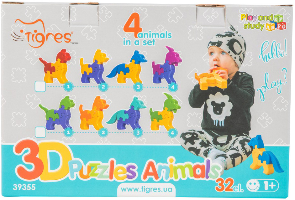Игрушка развивающая Tigres 3D пазлы 4 Зверушки 32 элемента (4820159393558) (39355)
Игрушка развивающая Tigres 3D пазлы 4 Зверушки 32 элемента (4820159393558) (39355)