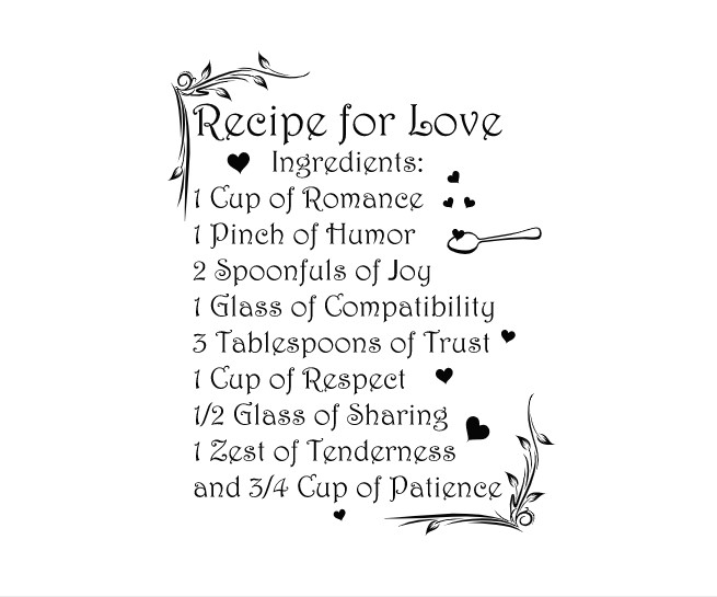 Интерьерная виниловая наклейка на стену IdeaClock Recipe for love 1 96х120 см Черная(39544-462)
Интерьерная виниловая наклейка на стену IdeaClock Recipe for love 1 96х120 см Черная(39544-462)