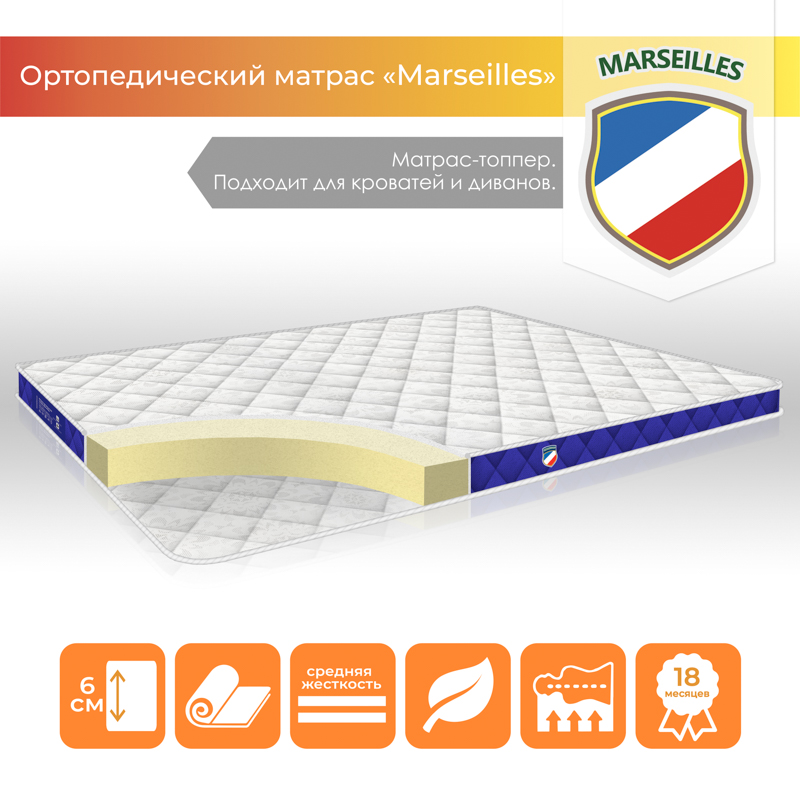 Матрас ТМ TAG Mrseilles топпер для кроватей и диванов чехол Жаккард размер 90*190 см
Матрас ТМ TAG Mrseilles топпер для кроватей и диванов чехол Жаккард размер 90*190 см