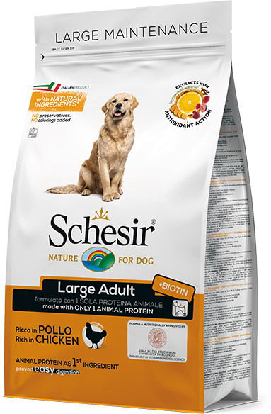 Сухой монопротеиновый корм для взрослых собак крупных пород Schesir Dog Large Adult Chicken с курицей 3 кг
Сухой монопротеиновый корм для взрослых собак крупных пород Schesir Dog Large Adult Chicken с курицей 3 кг