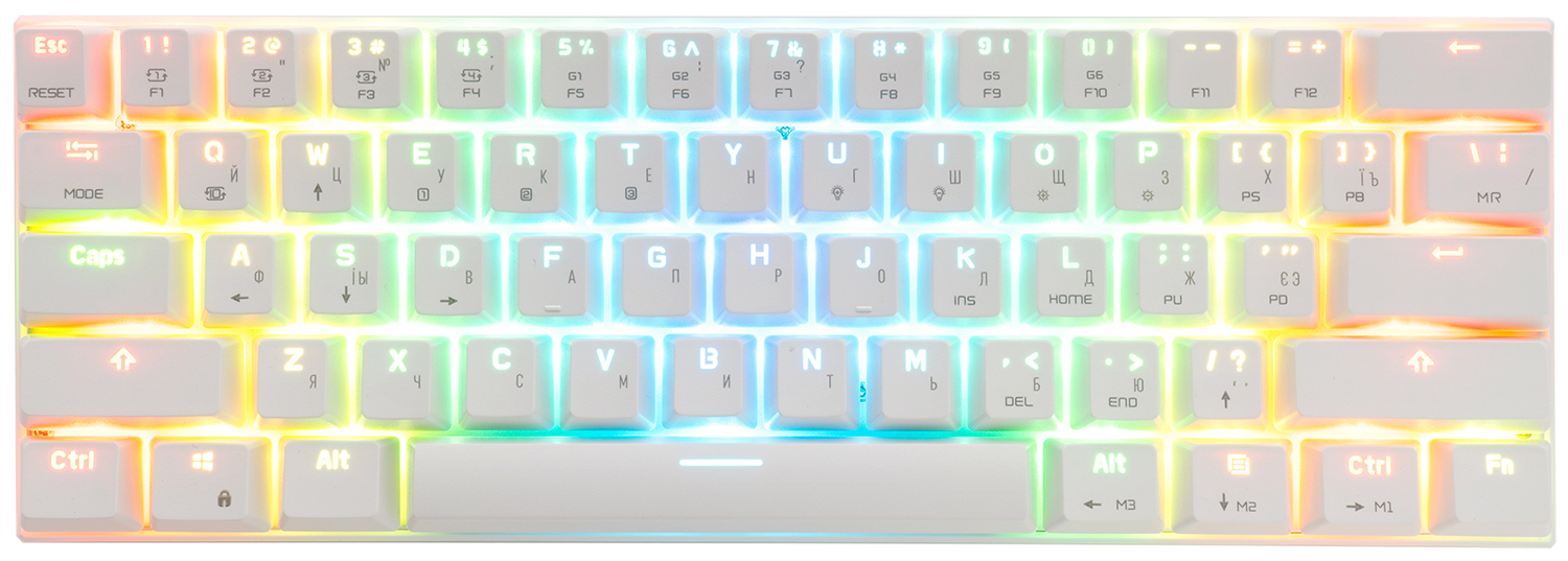 Клавіатура бездротова, дротова Motospeed CK62, RGB, BT, USB White ENG, UKR, RUS Outemu Red
Клавіатура бездротова, дротова Motospeed CK62, RGB, BT, USB White ENG, UKR, RUS Outemu Red