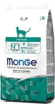 Сухой корм для котов всех пород Monge Cat Hairball со вкусом курицы, кукурузы и риса 1.5 кг (8009470005234)
Сухой корм для котов всех пород Monge Cat Hairball со вкусом курицы, кукурузы и риса 1.5 кг (8009470005234)
