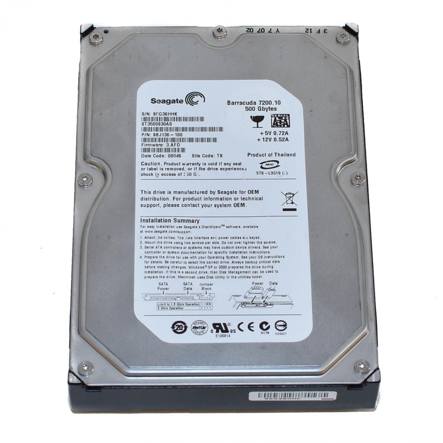 Жесткий диск Seagate Baracuda HD 500ГБ 3.5'' 7200об/мин 8МБ SATAII (ST3500830AS) Refurbished
Жесткий диск Seagate Baracuda HD 500ГБ 3.5'' 7200об/мин 8МБ SATAII (ST3500830AS) Refurbished