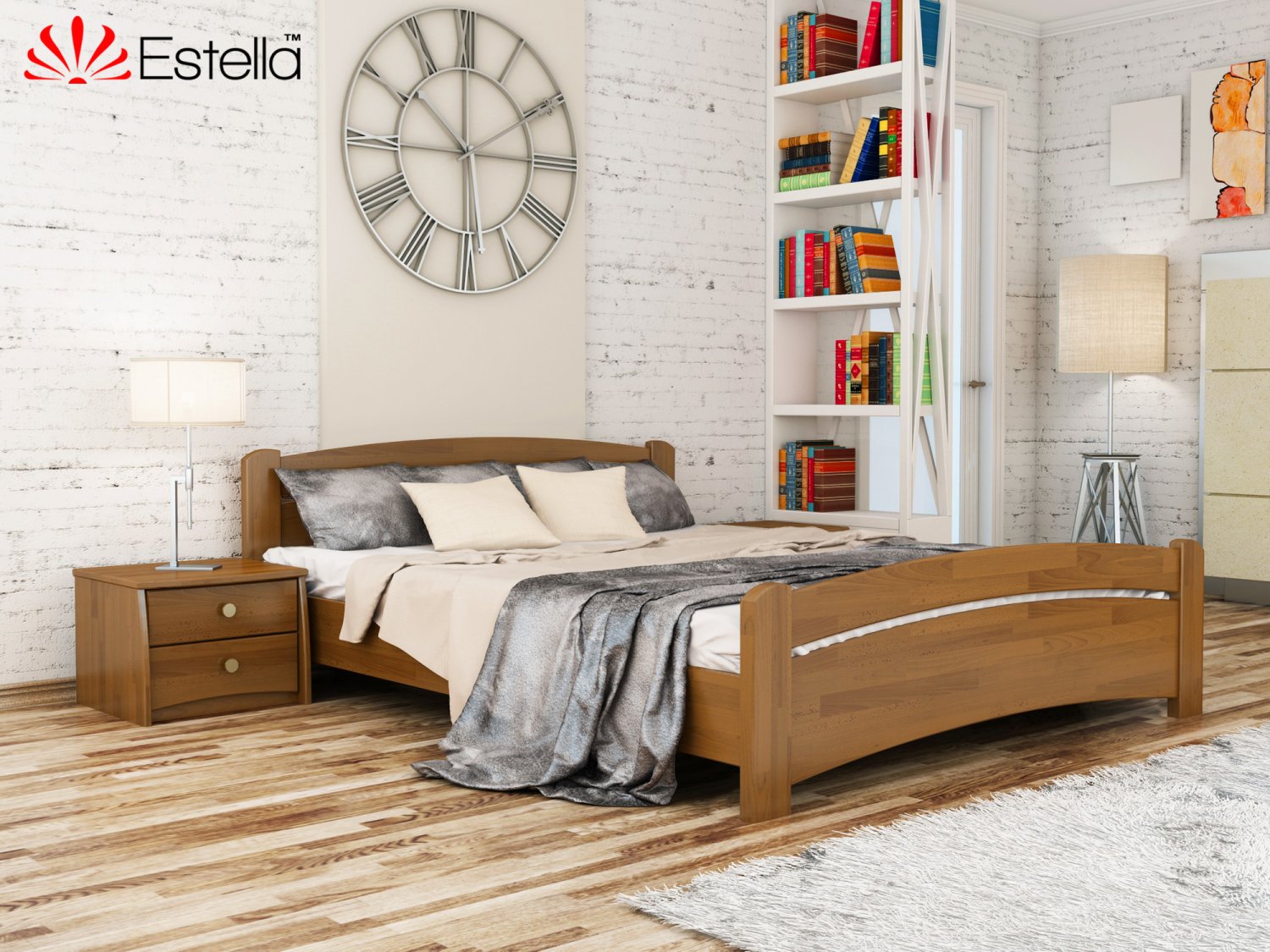 Кровать полуторная 120х200 деревянная Estella Венеция Орех Светлый (Щит-103) Л2.5