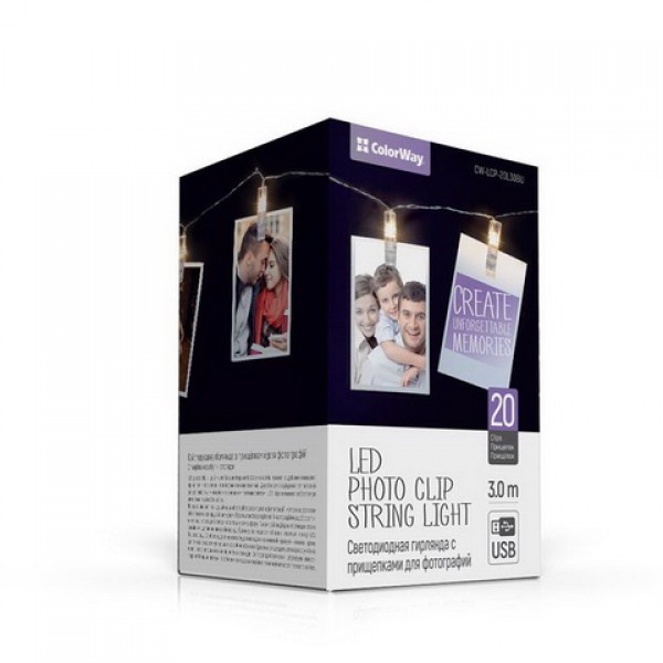 Светодиодная гирлянда ColorWay (CW-LCP-20L30BU) 20LED, 3м, с прищепками для фото, USB
Светодиодная гирлянда ColorWay (CW-LCP-20L30BU) 20LED, 3м, с прищепками для фото, USB