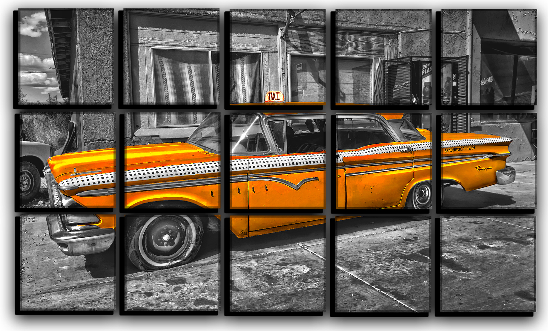 Модульная картина на холсте из 15 частей ретро такси taxi cab Hotel Arizona HD 77 см x 127 см
Модульная картина на холсте из 15 частей ретро такси taxi cab Hotel Arizona HD 77 см x 127 см
