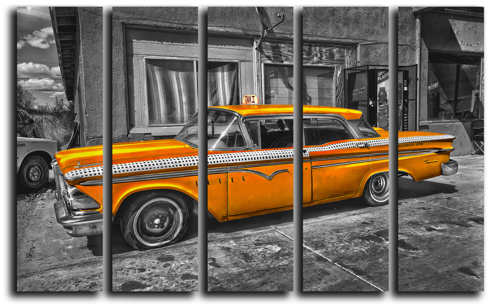 Модульная картина на холсте из 5 частей ретро такси taxi cab Hotel Arizona HD 89 см x 140 см
Модульная картина на холсте из 5 частей ретро такси taxi cab Hotel Arizona HD 89 см x 140 см