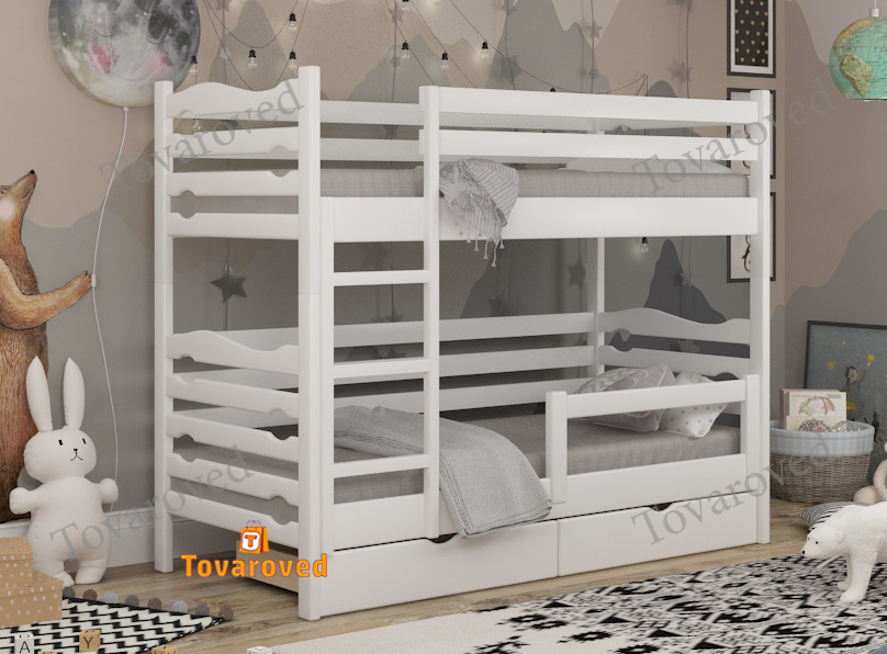 Двухъярусная кровать с Ящиками 80х190 и бортиком защитным внизу Wellmebely Эрика Трансформер сосна Белый Л6
Двухъярусная кровать с Ящиками 80х190 и бортиком защитным внизу Wellmebely Эрика Трансформер сосна Белый Л6