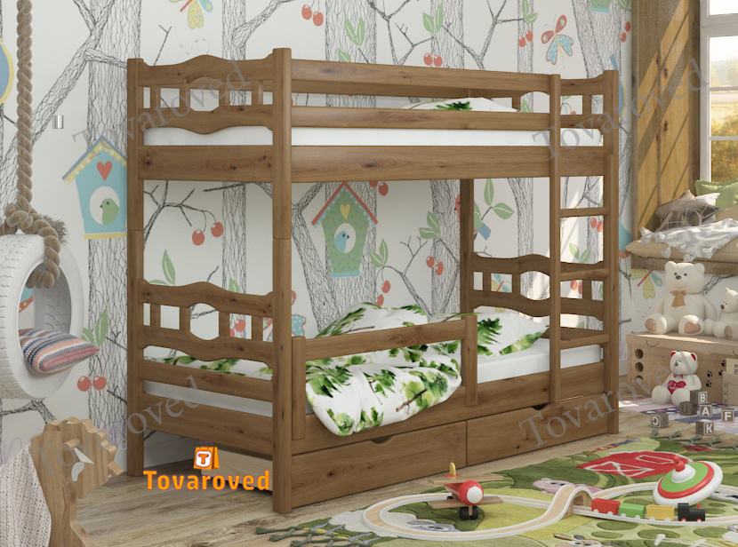 Двухъярусная кровать с Ящиками 90х200 и бортиком защитным внизу Wellmebely Робин Трансформер сосна Орех Светлый Л6
Двухъярусная кровать с Ящиками 90х200 и бортиком защитным внизу Wellmebely Робин Трансформер сосна Орех Светлый Л6