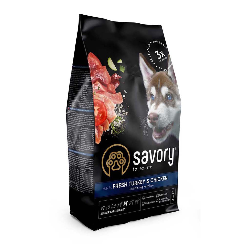 Малозерновой корм Savory Junior Large rich in Fresh Turkey & Chicken Свежая Индейка и Курица для щенков и юниоров крупных пород от 3 мес. - 3 кг
Малозерновой корм Savory Junior Large rich in Fresh Turkey & Chicken Свежая Индейка и Курица для щенков и юниоров крупных пород от 3 мес. - 3 кг