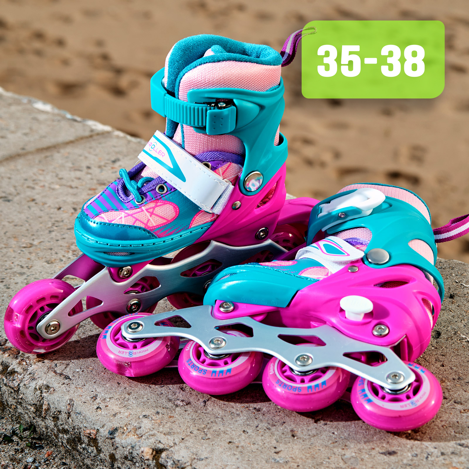 Детские роликовые коньки раздвижные PROFI ROLLER 2569 (35-38) голубо-розовые, колеса 70мм (1 шт.)
Детские роликовые коньки раздвижные PROFI ROLLER 2569 (35-38) голубо-розовые, колеса 70мм (1 шт.)