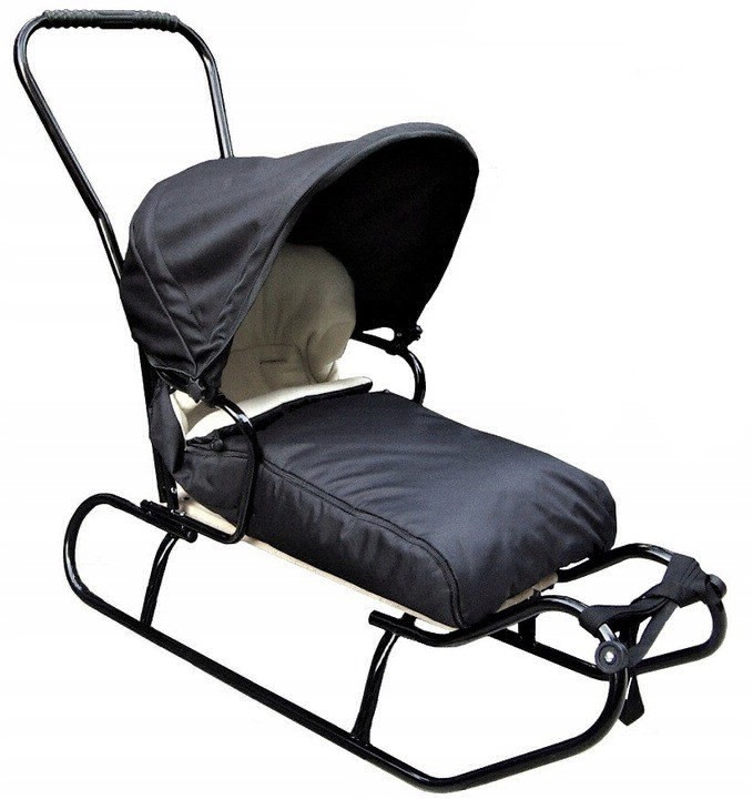 Санки Basic з ручкою дашком та спальним мішком Чорні 
Санки Basic з ручкою дашком та спальним мішком Чорні