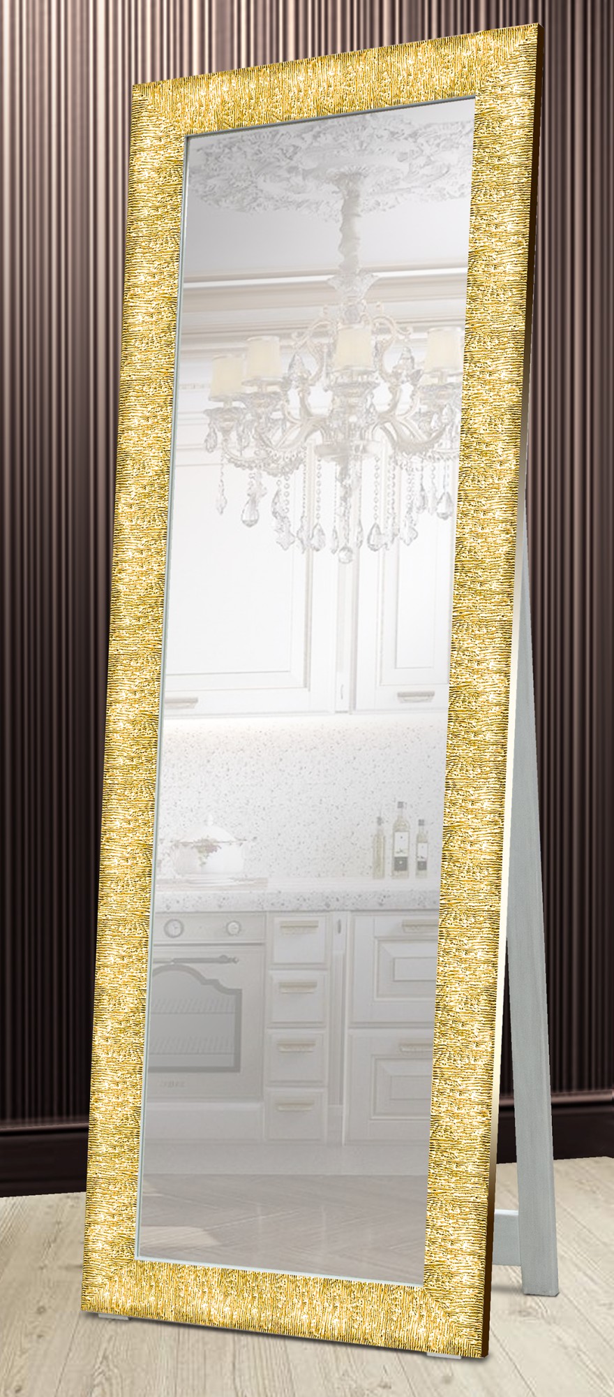 Напольное зеркало в раме на деревянной подставке в полный рост Decorfrom Textured gold 60х174 золото
Напольное зеркало в раме на деревянной подставке в полный рост Decorfrom Textured gold 60х174 золото