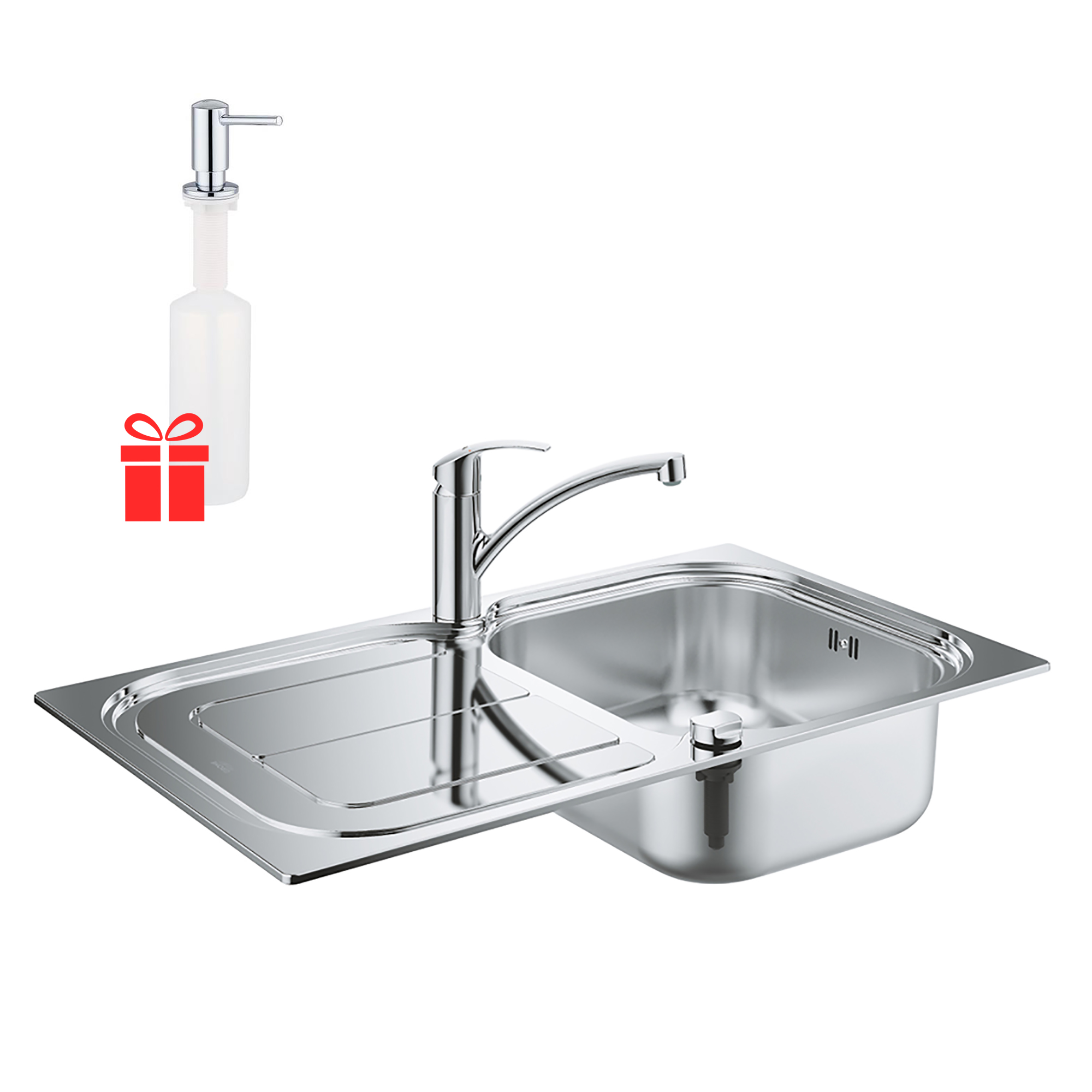 Набор Grohe мойка кухонная K300 31565SD0 + смеситель Eurosmart 33281002 + дозатор для моющего средства Contemporary 40536000
Набор Grohe мойка кухонная K300 31565SD0 + смеситель Eurosmart 33281002 + дозатор для моющего средства Contemporary 40536000