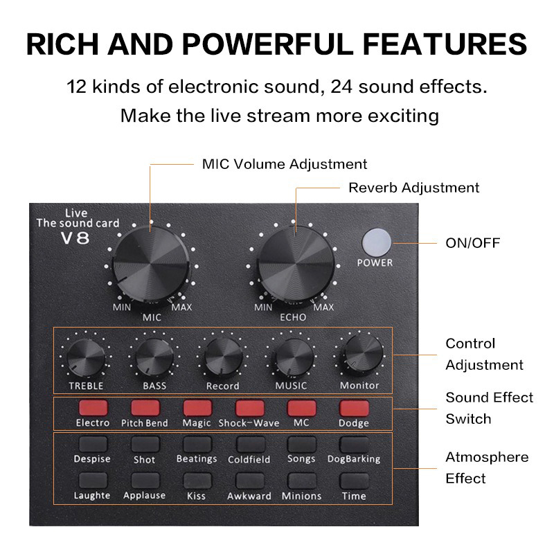 Внешняя звуковая карта адаптер аудиоинтерфейс Bluetooth Фантомное питание Live Sound Card V8 USB-гарнитура для микрофона
Внешняя звуковая карта адаптер аудиоинтерфейс Bluetooth Фантомное питание Live Sound Card V8 USB-гарнитура для микрофона