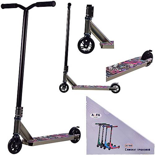 Самокат трюковый 2-х колёсный стальной, колёса PU 10 см, черный Alfa Sport (TR21029) 
Самокат трюковый 2-х колёсный стальной, колёса PU 10 см, черный Alfa Sport (TR21029)