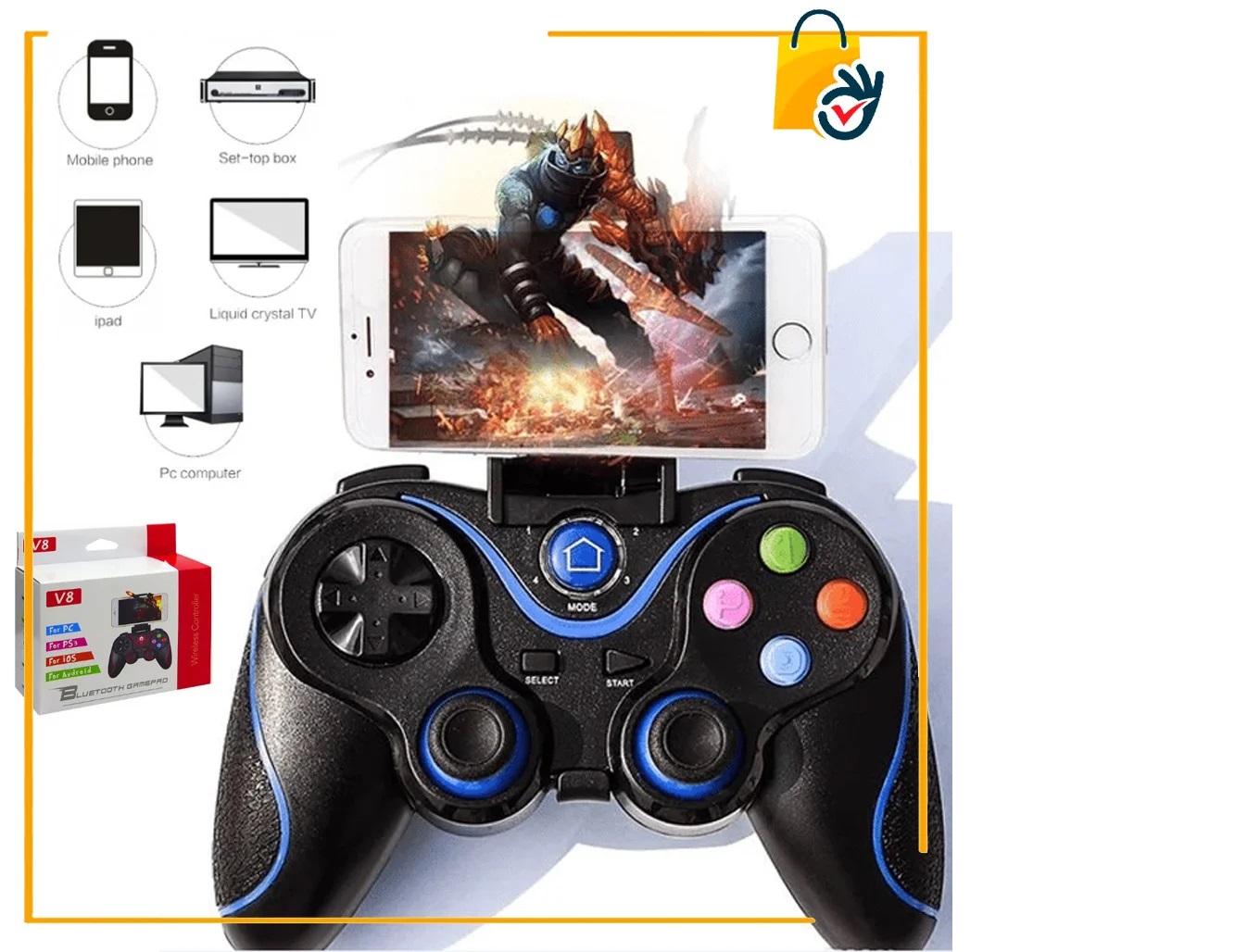 Bluetooth беспроводной геймпад, джойстик V8, UTM игровой контроллер, для Android планшету, Smart TV, Android TV приставке, компьютеру и ноутбуку. 
Bluetooth беспроводной геймпад, джойстик V8, UTM игровой контроллер, для Android планшету, Smart TV, Android TV приставке, компьютеру и ноутбуку.
