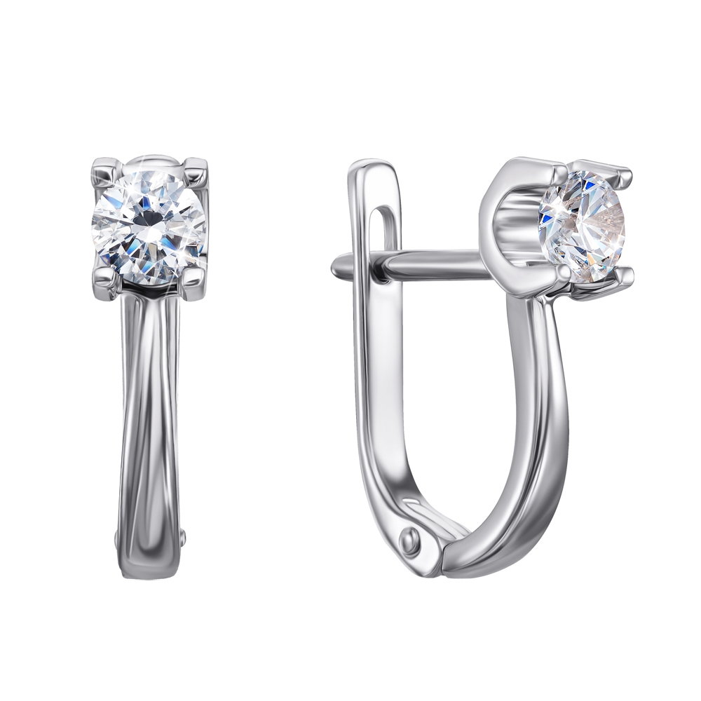 Золотые серьги в белом цвете с фианитами в четырех крапанах 000101653 
Золотые серьги в белом цвете с фианитами в четырех крапанах 000101653