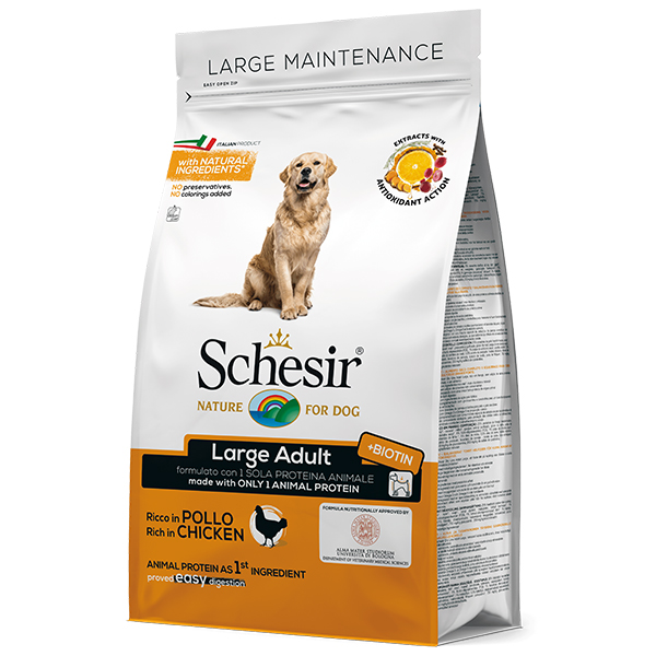 Сухой монопротеиновый корм для взрослых собак крупных пород Schesir Dog Large Adult Chicken 3 кг
Сухой монопротеиновый корм для взрослых собак крупных пород Schesir Dog Large Adult Chicken 3 кг