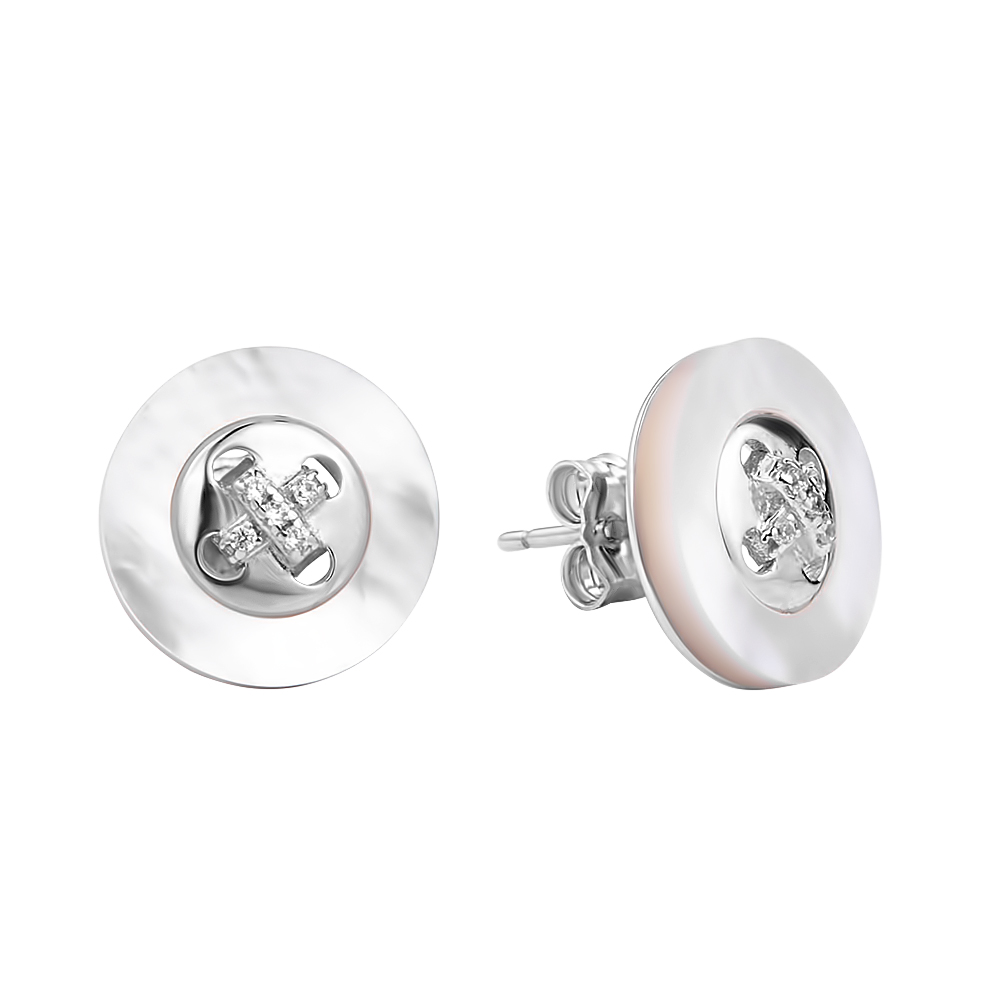 Серебряные серьги-пуссеты с белым перламутром и фианитами 000121404
Серебряные серьги-пуссеты с белым перламутром и фианитами 000121404