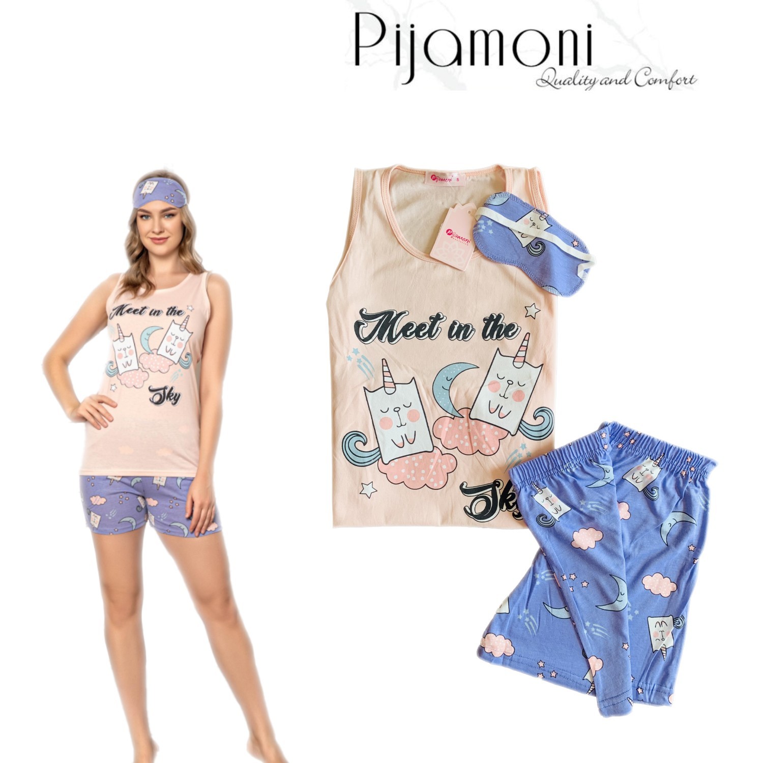Пижама женская хлопковая Meet in the sky 14 (Турция) . Шорты + Майка + Маска, Пижама женская хлопковая Meet in the sky 14 (Турция) L. Шорты + Майка + Маска 
Пижама женская хлопковая Meet in the sky 14 (Турция) . Шорты + Майка + Маска, Пижама женская хлопковая Meet in the sky 14 (Турция) L. Шорты + Майка + Маска