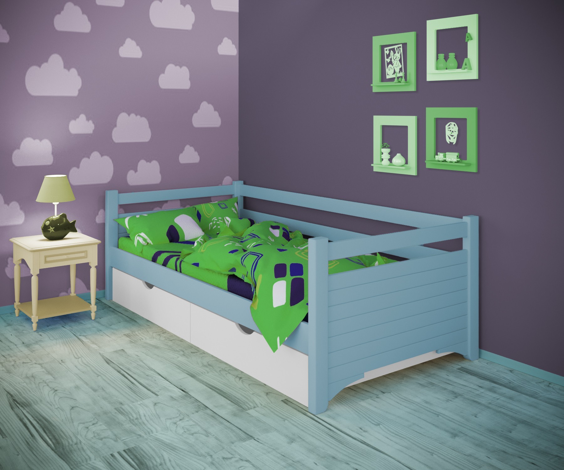 Кровать односпальная тахта RainbowDream Дюпон 90х190 см голубой массив ольхи, с ящиками
Кровать односпальная тахта RainbowDream Дюпон 90х190 см голубой массив ольхи, с ящиками