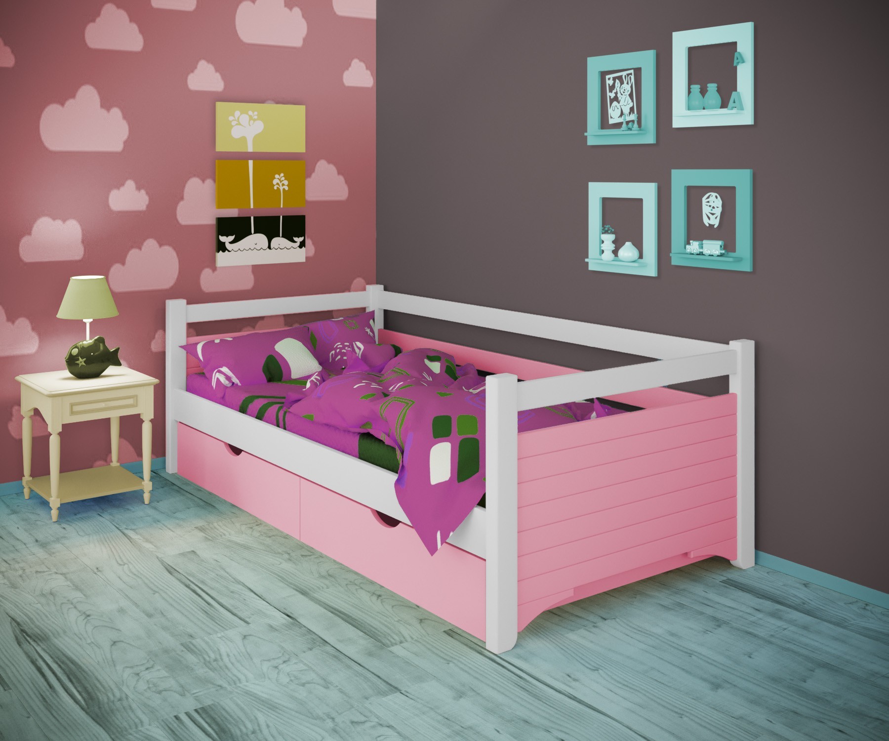 Кровать односпальная тахта RainbowDream Дюпон 90х190 см бело-розовый массив ольхи, с ящиками
Кровать односпальная тахта RainbowDream Дюпон 90х190 см бело-розовый массив ольхи, с ящиками