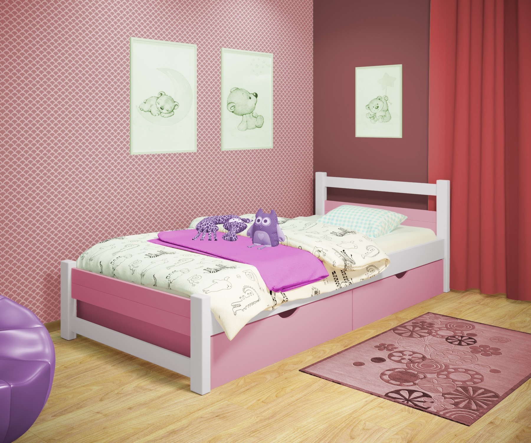 Кровать односпальная RainbowDream Филипп 80х190 см бело-розовый массив ольхи, с ящиками
Кровать односпальная RainbowDream Филипп 80х190 см бело-розовый массив ольхи, с ящиками