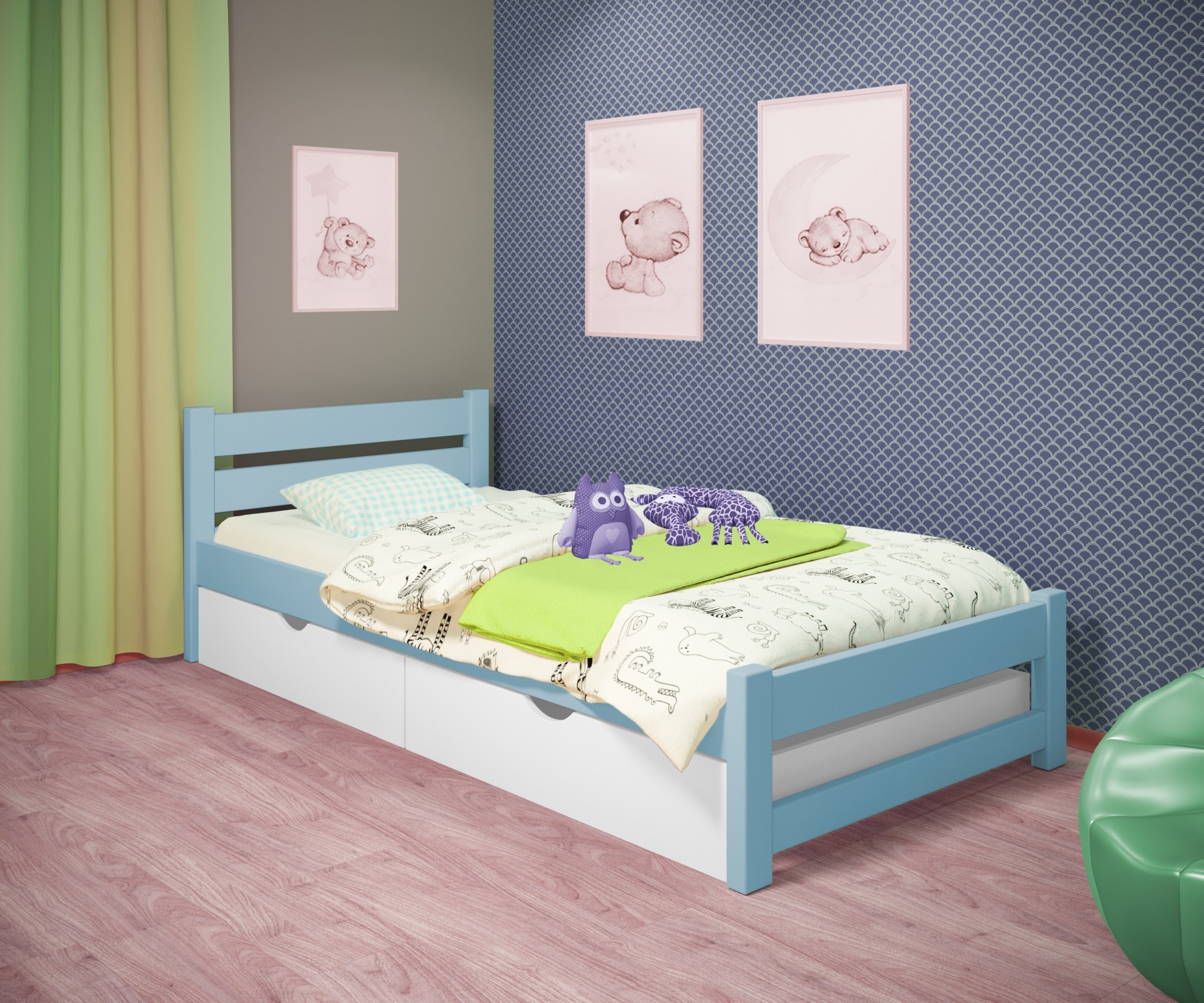 Кровать односпальная RainbowDream Мартино 80х190 см голубой массив ольхи, с ящиками
Кровать односпальная RainbowDream Мартино 80х190 см голубой массив ольхи, с ящиками