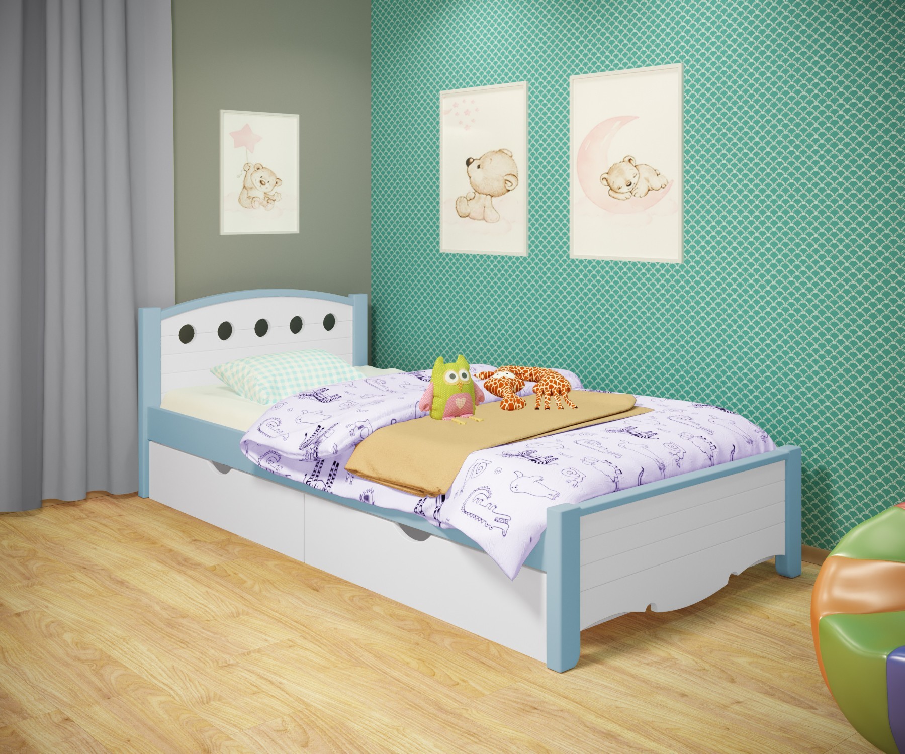 Кровать односпальная RainbowDream Анри 80х190 см бело-голубой массив ольхи, с ящиками
Кровать односпальная RainbowDream Анри 80х190 см бело-голубой массив ольхи, с ящиками
