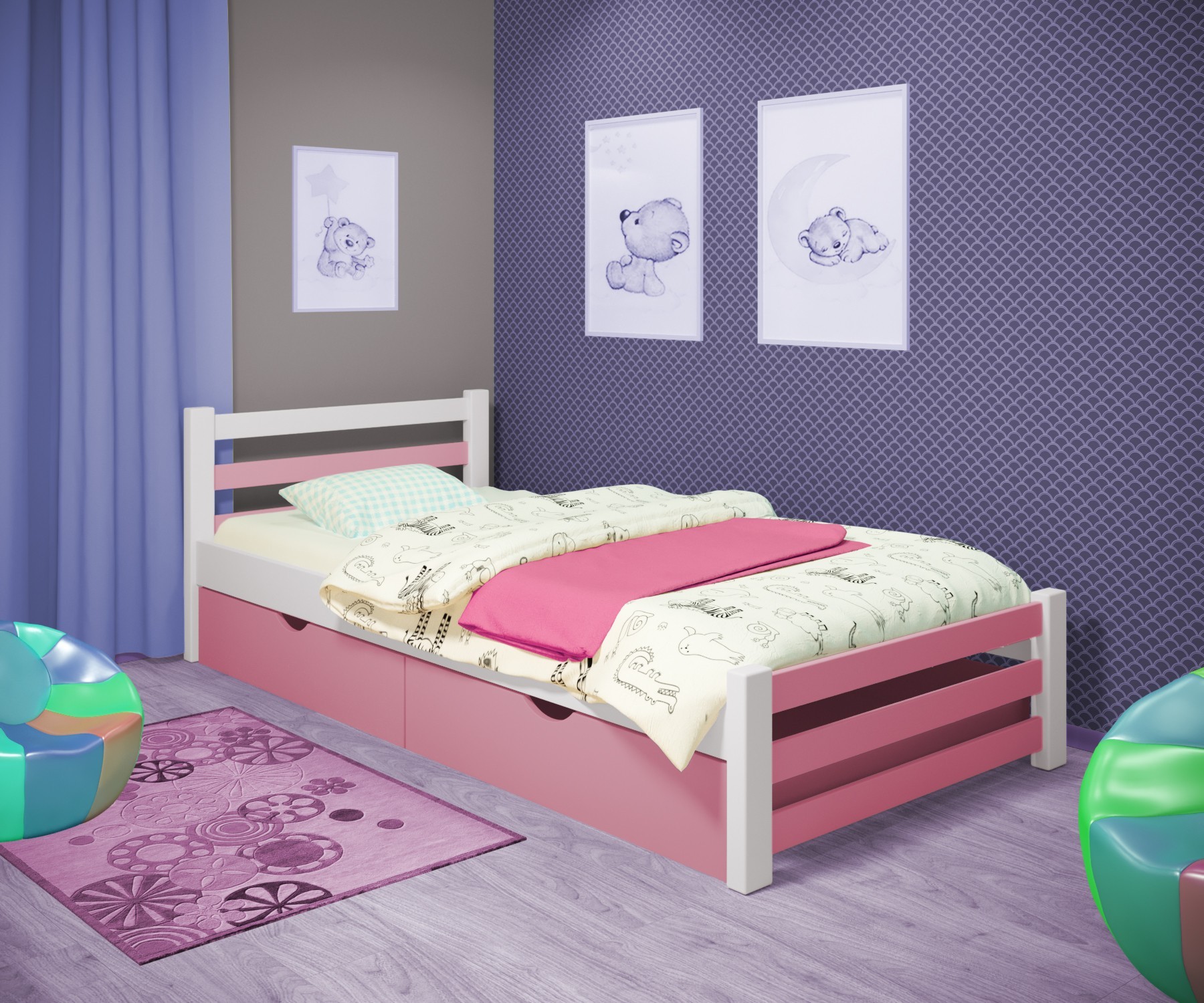 Кровать односпальная RainbowDream Ламия 80х190 см бело-розовый массив ольхи, с ящиками
Кровать односпальная RainbowDream Ламия 80х190 см бело-розовый массив ольхи, с ящиками