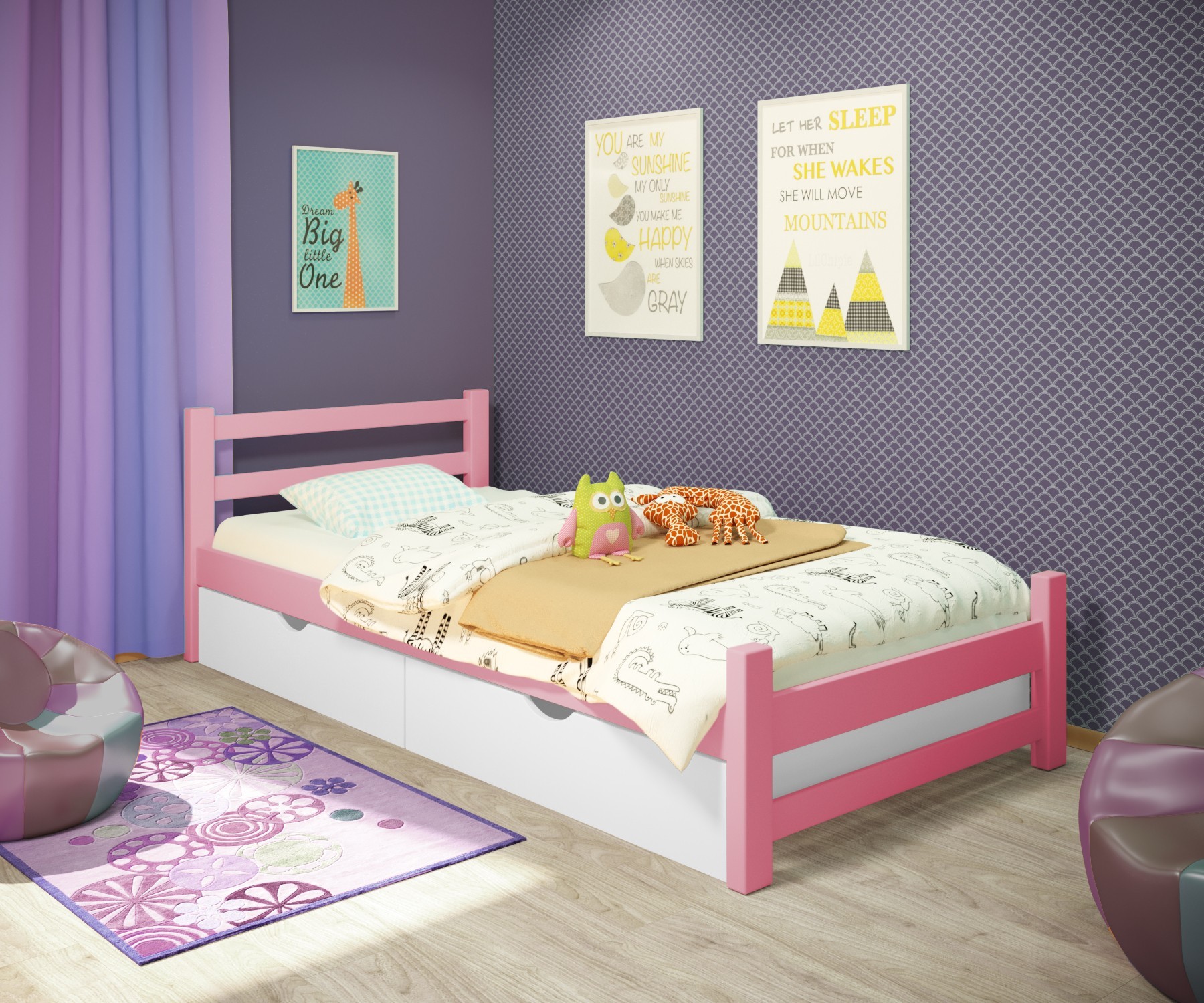 Кровать односпальная RainbowDream Лентори 80х190 см розовый массив ольхи, с ящиками
Кровать односпальная RainbowDream Лентори 80х190 см розовый массив ольхи, с ящиками