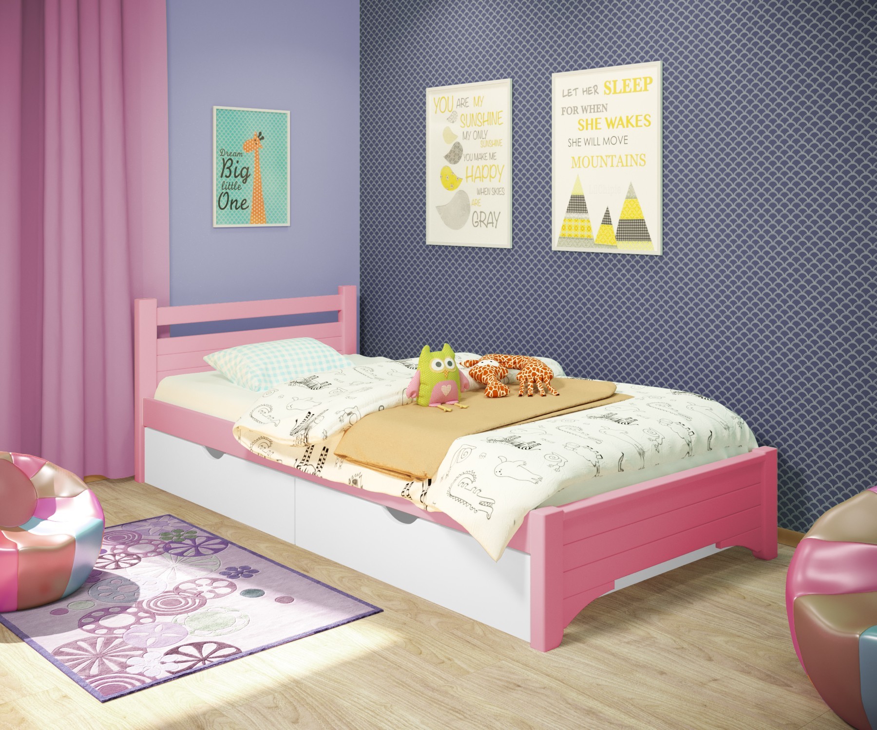 Кровать односпальная RainbowDream Дюпон 80х190 см розовый массив ольхи, с ящиками
Кровать односпальная RainbowDream Дюпон 80х190 см розовый массив ольхи, с ящиками