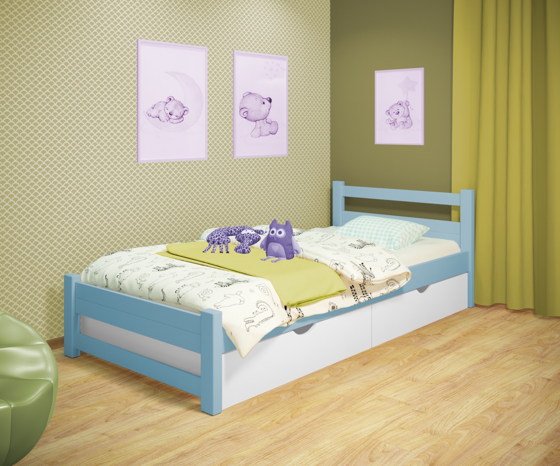 Кровать односпальная RainbowDream Филипп 80х180 см голубой массив ольхи, с ящиками
Кровать односпальная RainbowDream Филипп 80х180 см голубой массив ольхи, с ящиками