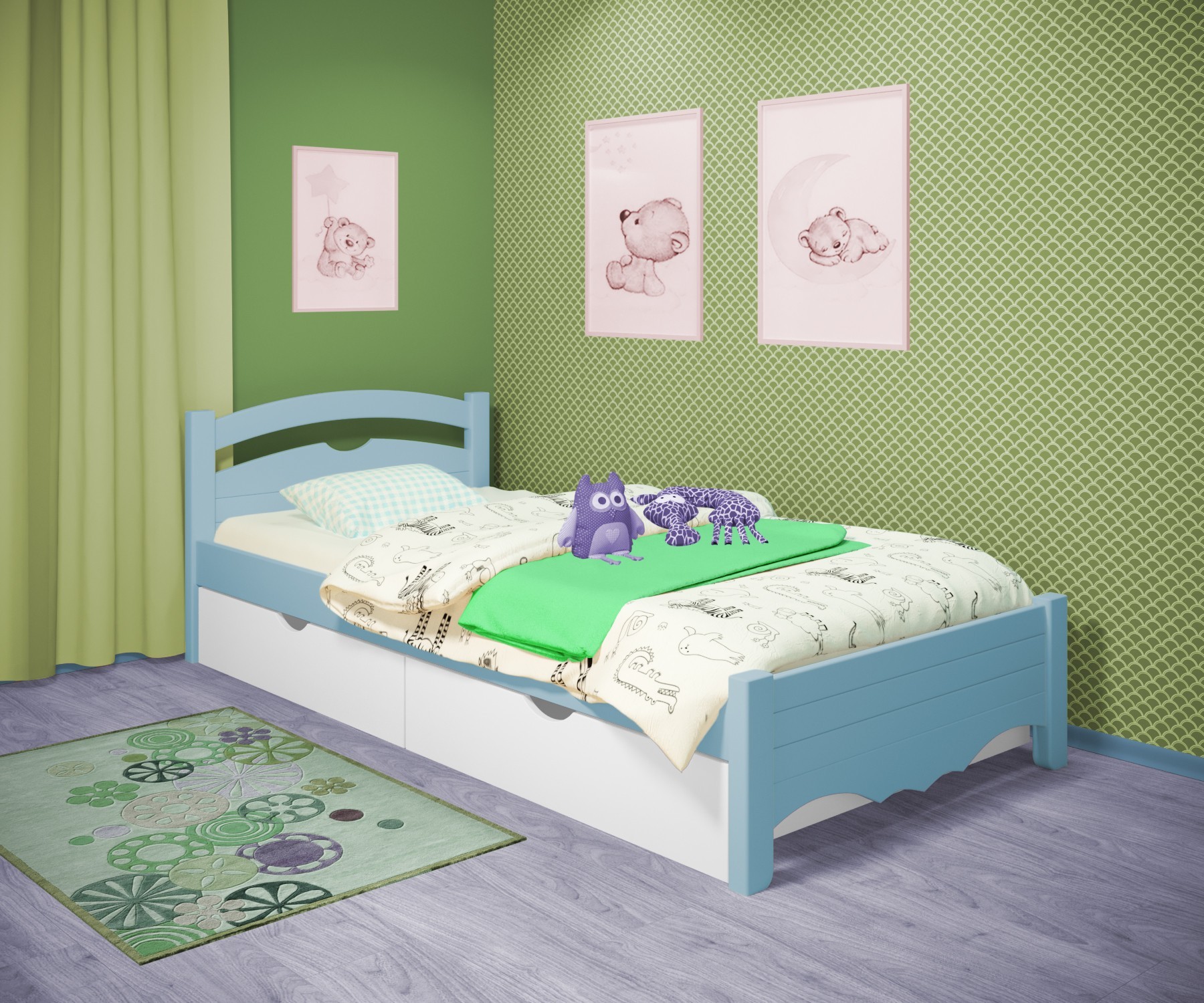 Кровать односпальная RainbowDream Фирина 80х160 см голубой массив ольхи, с ящиками
Кровать односпальная RainbowDream Фирина 80х160 см голубой массив ольхи, с ящиками