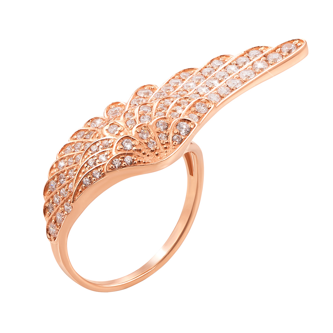 Золотое кольцо Волшебное крыло в красном цвете с усыпкой из фианитов 000122298 18.5 размера