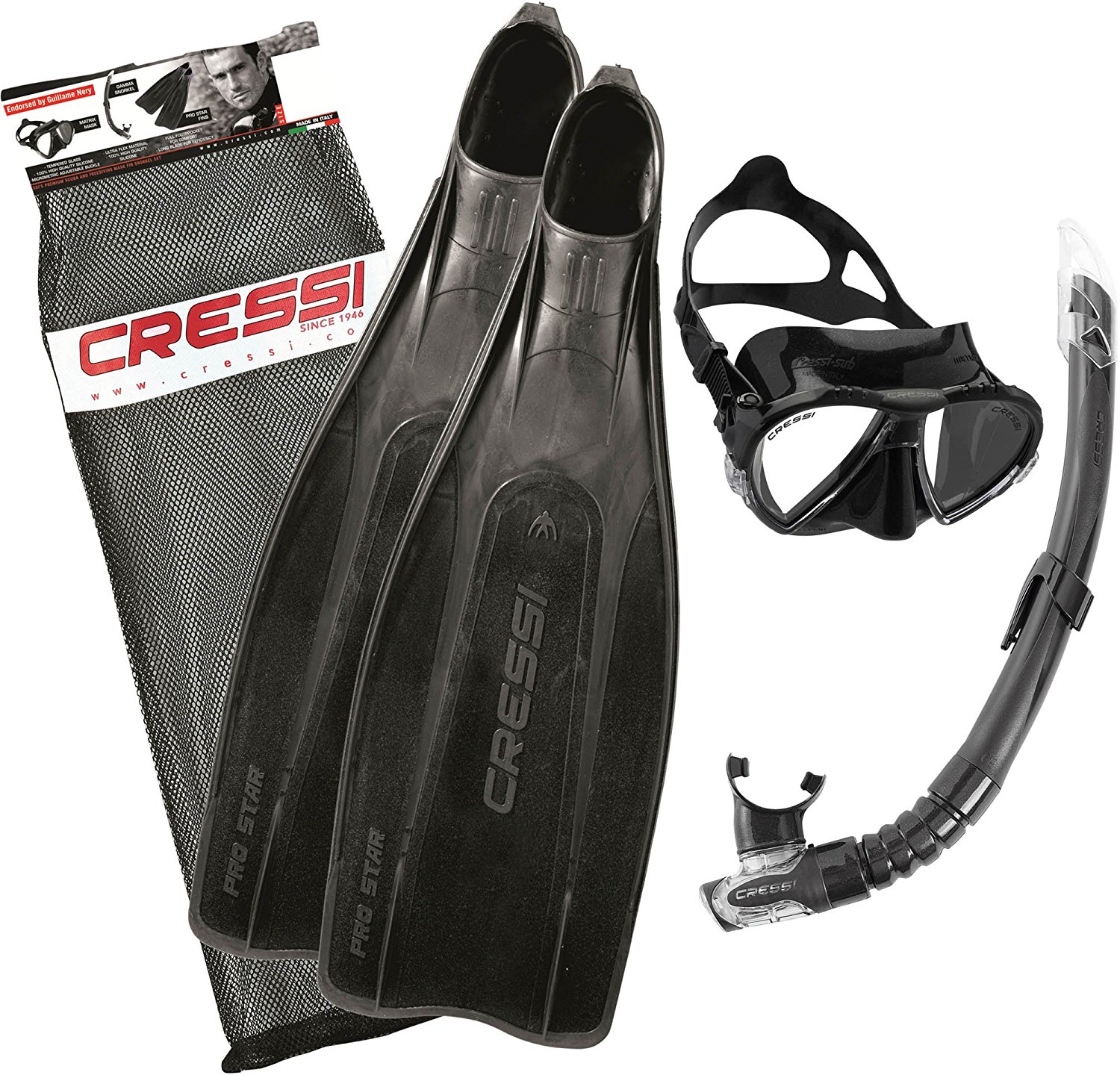 Набор Cressi Pro Star (маска Matrix+трубка Gamma+ласты Pro Star) черный Черный 41/42
Набор Cressi Pro Star (маска Matrix+трубка Gamma+ласты Pro Star) черный Черный 41/42