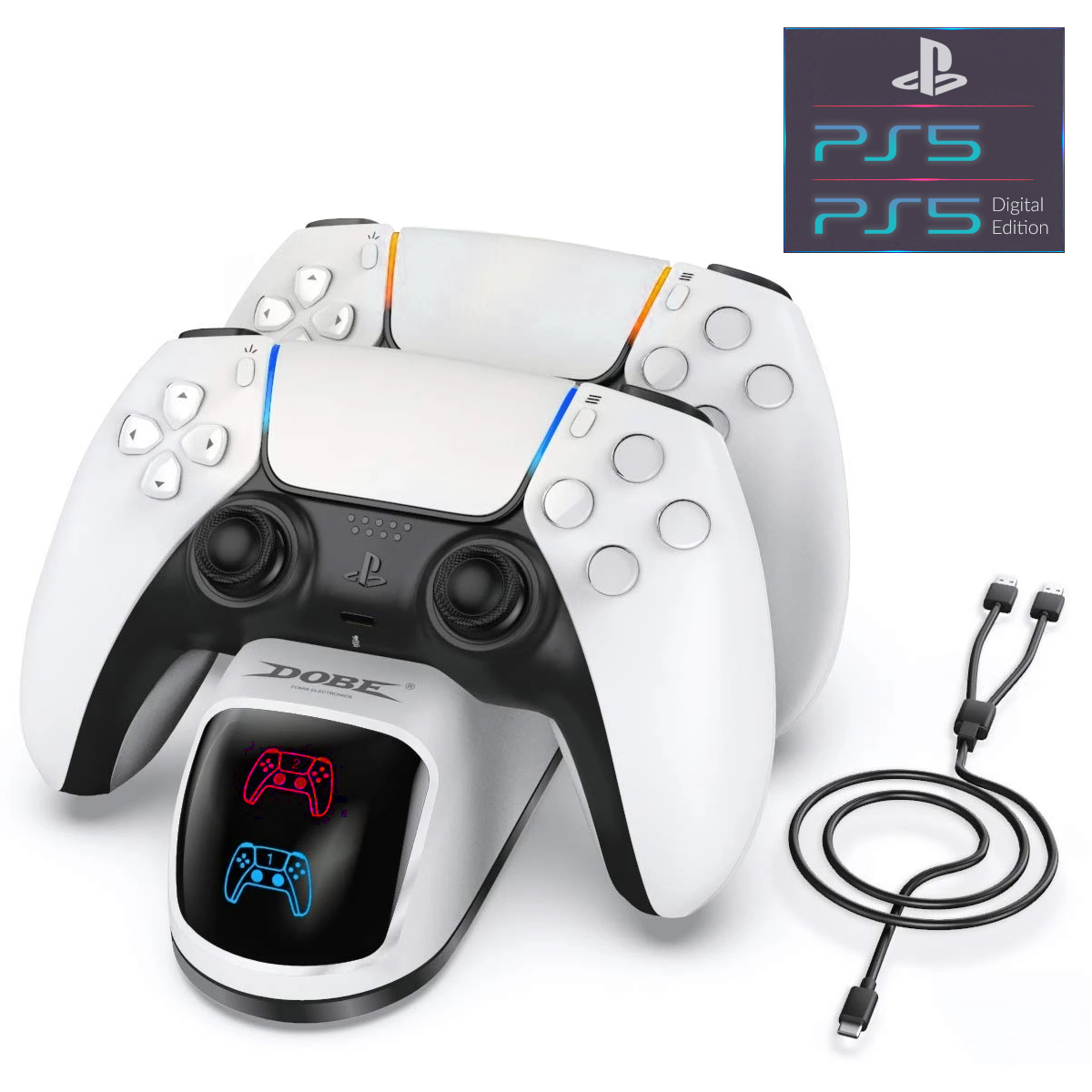 Двойная зарядная dock станция DOBE подставка для двух контроллеров DualSense Sony PlayStation 5 (PS5 / PS5 Digital Edition) c LED индикаторами статуса зарядки геймпада
Двойная зарядная dock станция DOBE подставка для двух контроллеров DualSense Sony PlayStation 5 (PS5 / PS5 Digital Edition) c LED индикаторами статуса зарядки геймпада