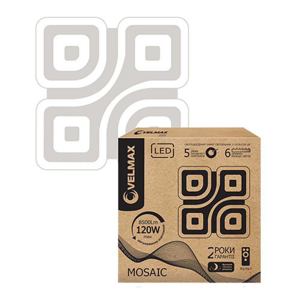 LED СВІТИЛЬНИК VELMAX V-CL-MOSAIC, 120W, SMART, 3000K-6500K, 8500LM, ПУЛЬТ ДИСТАНЦІЙНОГО УПРАВЛІННЯ
LED СВІТИЛЬНИК VELMAX V-CL-MOSAIC, 120W, SMART, 3000K-6500K, 8500LM, ПУЛЬТ ДИСТАНЦІЙНОГО УПРАВЛІННЯ