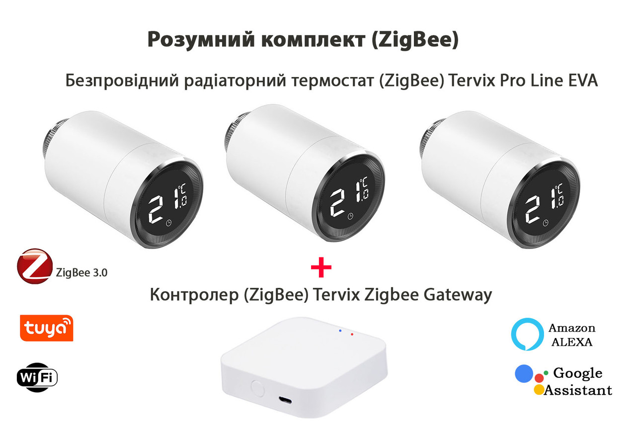 Комплект Tervix Maxi для умного дома: термоконтроль Zigbee, для управления 3мя радиаторами отопления
Комплект Tervix Maxi для умного дома: термоконтроль Zigbee, для управления 3мя радиаторами отопления