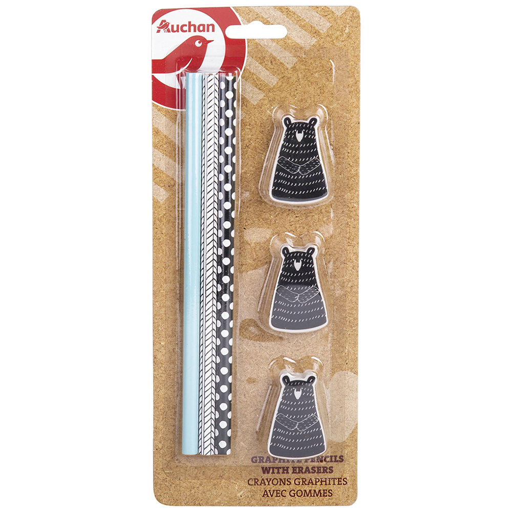 Набор карандашей графитных Auchan с резинками, 3 шт. 
Набор карандашей графитных Auchan с резинками, 3 шт.