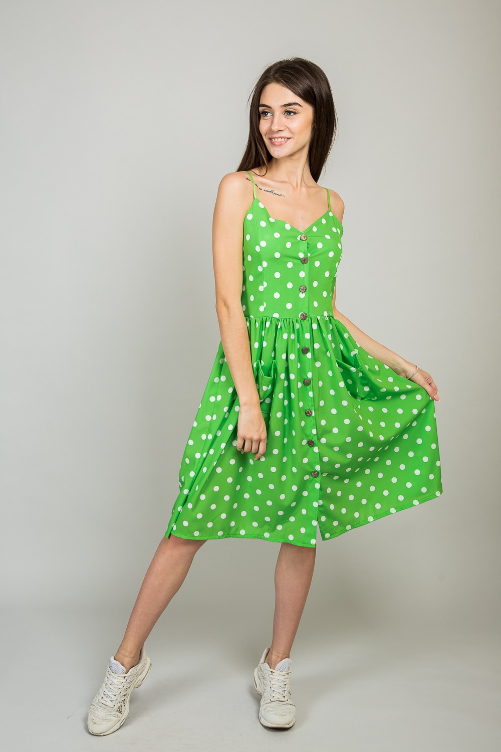 Летний сарафан в горошек - салатовый цвет, S
Летний сарафан в горошек - салатовый цвет, S