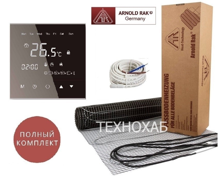 Теплый пол Arnold Rak Standart FH/6м² /1080Ват/ 180Вт/м² двухжильный нагревательный мат с сенсорным программируемым терморегулятором WarmLife черного цвета
Теплый пол Arnold Rak Standart FH/6м² /1080Ват/ 180Вт/м² двухжильный нагревательный мат с сенсорным программируемым терморегулятором WarmLife черного цвета