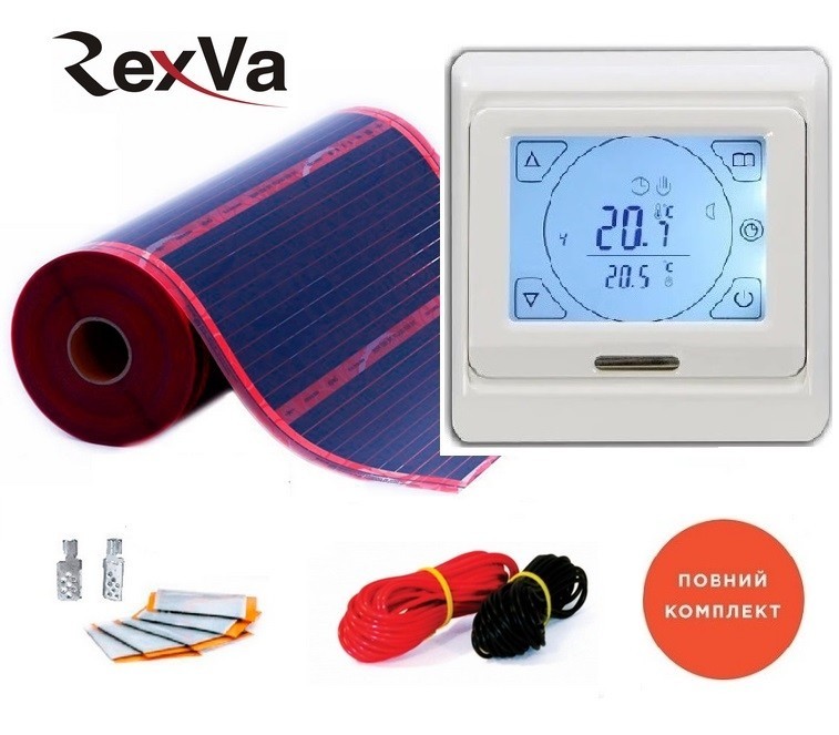 Пленочный теплый пол RexVa PTC-220Вт/м² 2,5м² (0.5м х 5м)/ 550Вт под ламинат с сенсорным программируемым терморегулятором E 91
Пленочный теплый пол RexVa PTC-220Вт/м² 2,5м² (0.5м х 5м)/ 550Вт под ламинат с сенсорным программируемым терморегулятором E 91